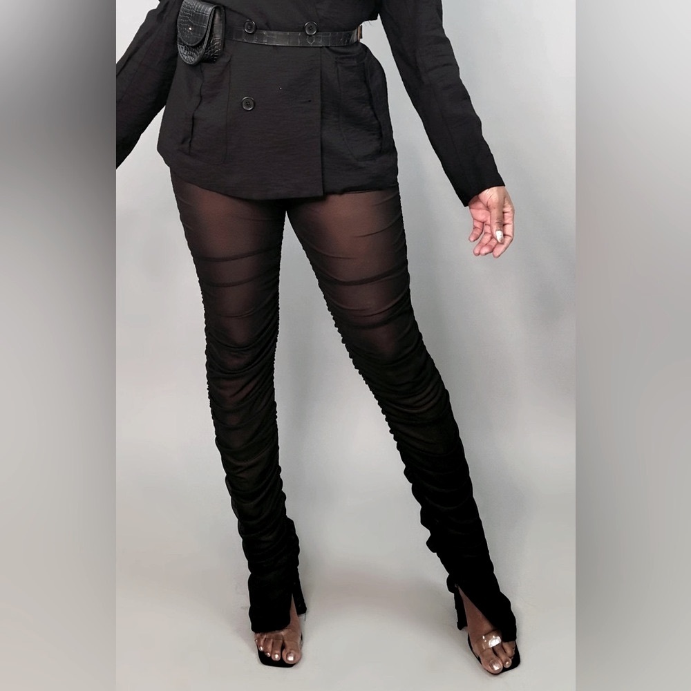 Sheer Ruched Leggings in Black